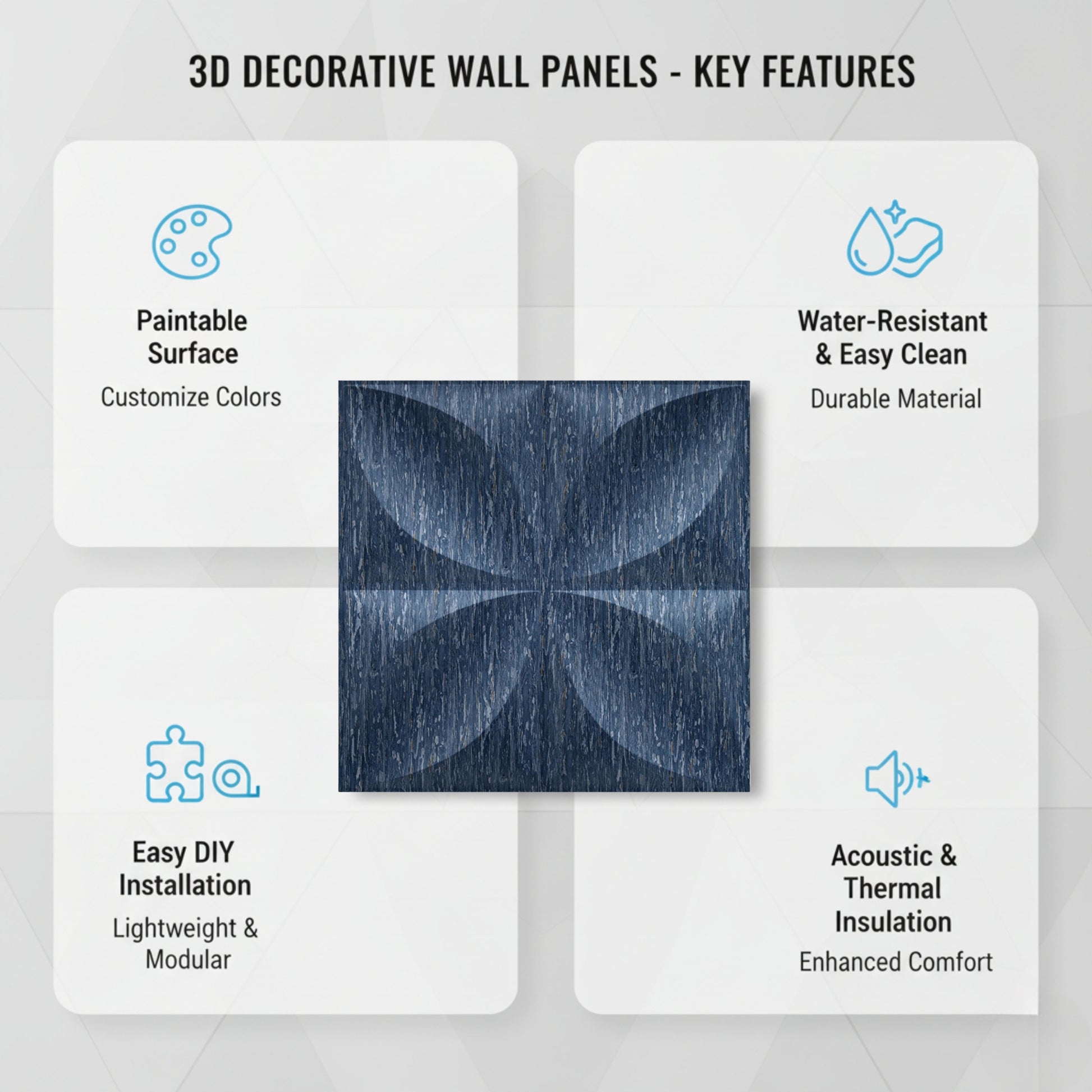 Electric Blue 3D Wall Panel Butterfly Design Front View