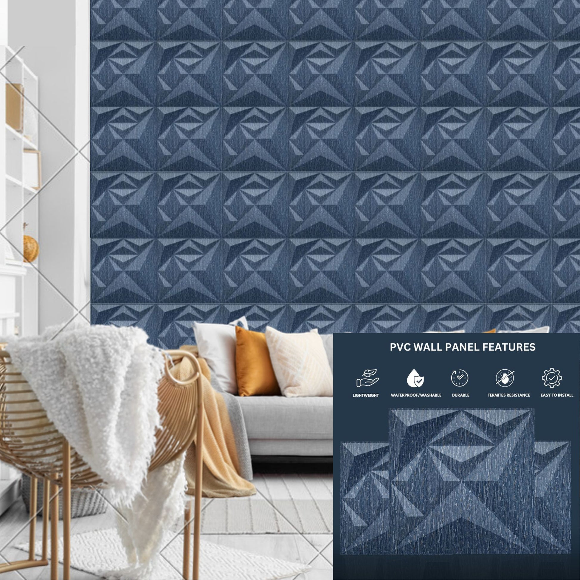 Electric Blue Diamond Design 3D Wall Panel-3