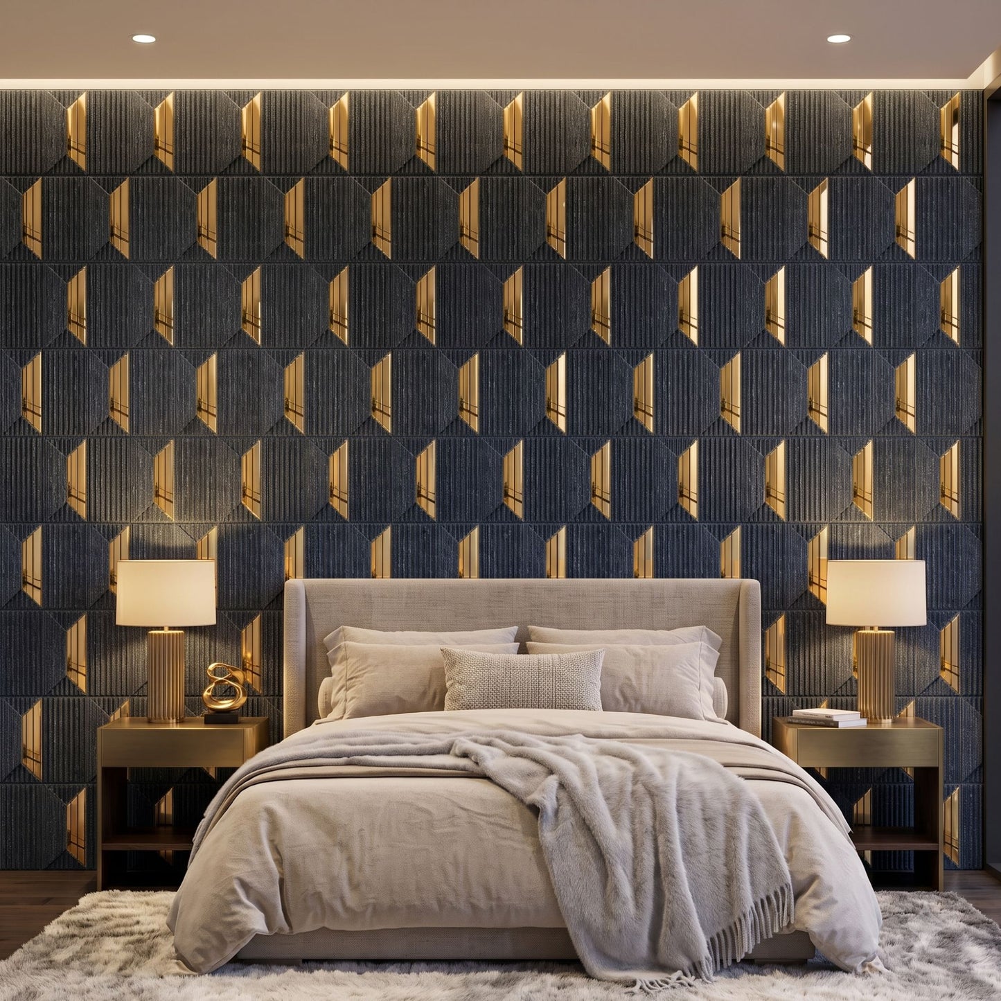 Electric Blue Gold Artisan Design Acrylic 3D Wall Panel-1