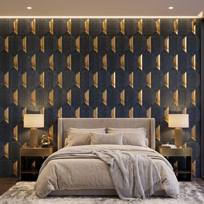 Electric Blue Gold Artisan Design Acrylic 3D Wall Panel-1