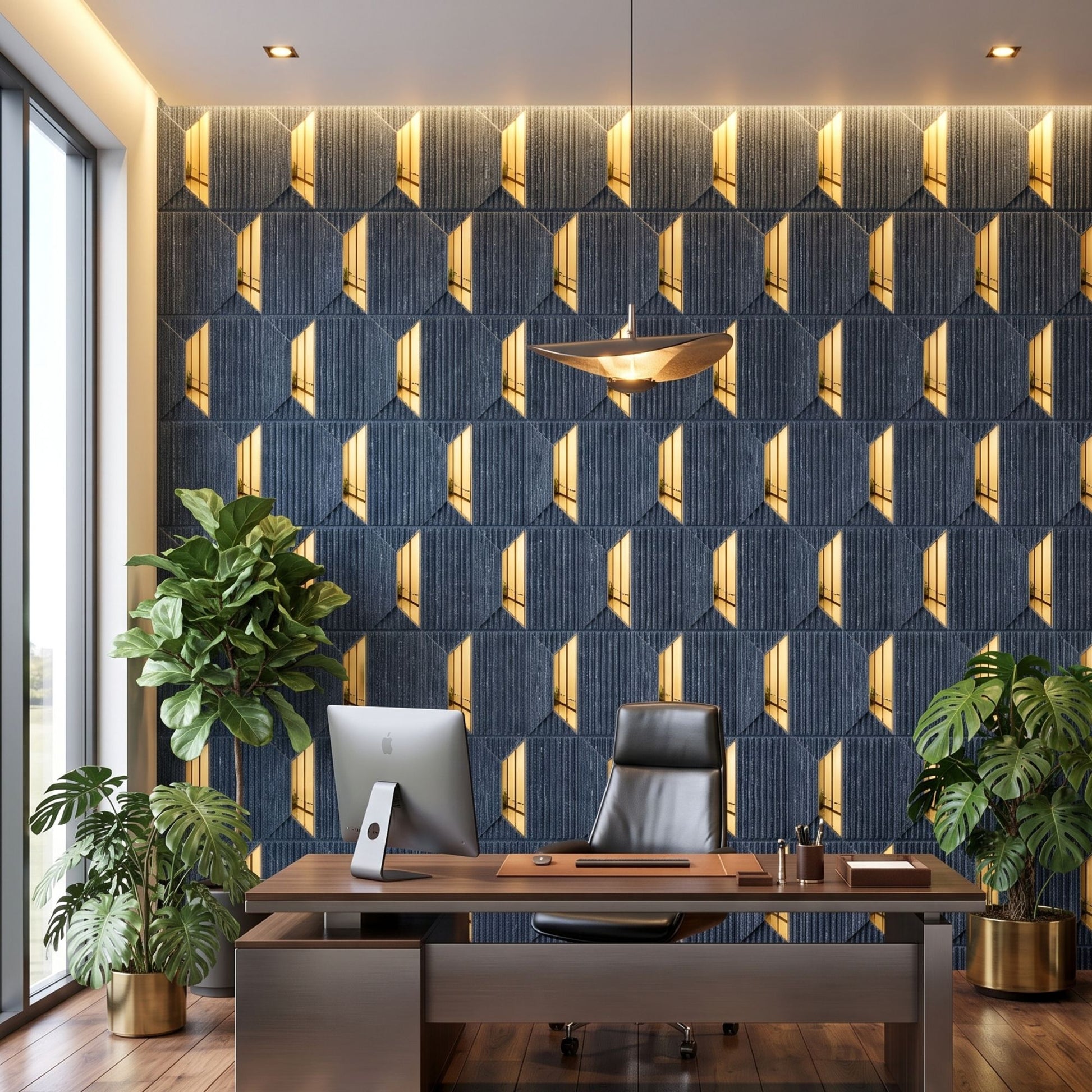Electric Blue Gold Artisan Design Acrylic 3D Wall Panel-3