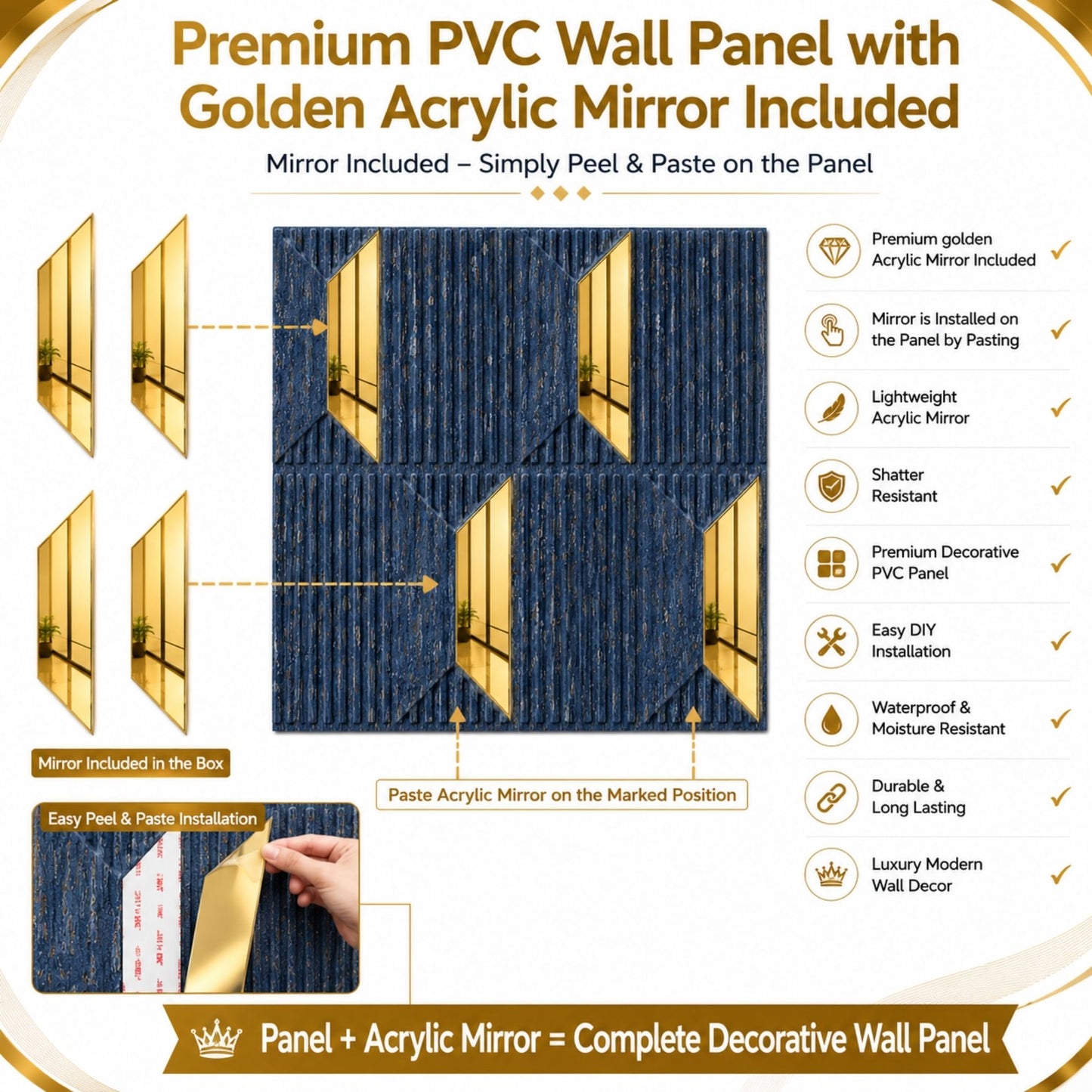 Electric Blue Gold Artisan Design Acrylic 3D Wall Panel-5