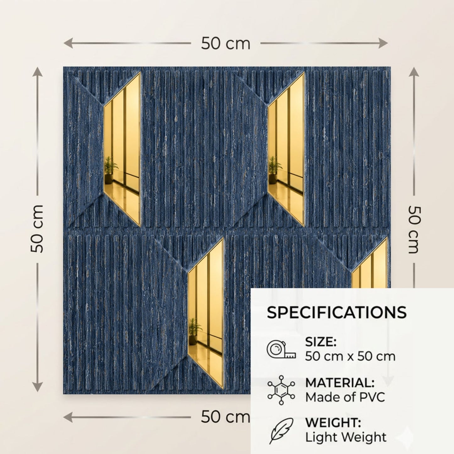 Electric Blue Gold Artisan Design Acrylic 3D Wall Panel-6