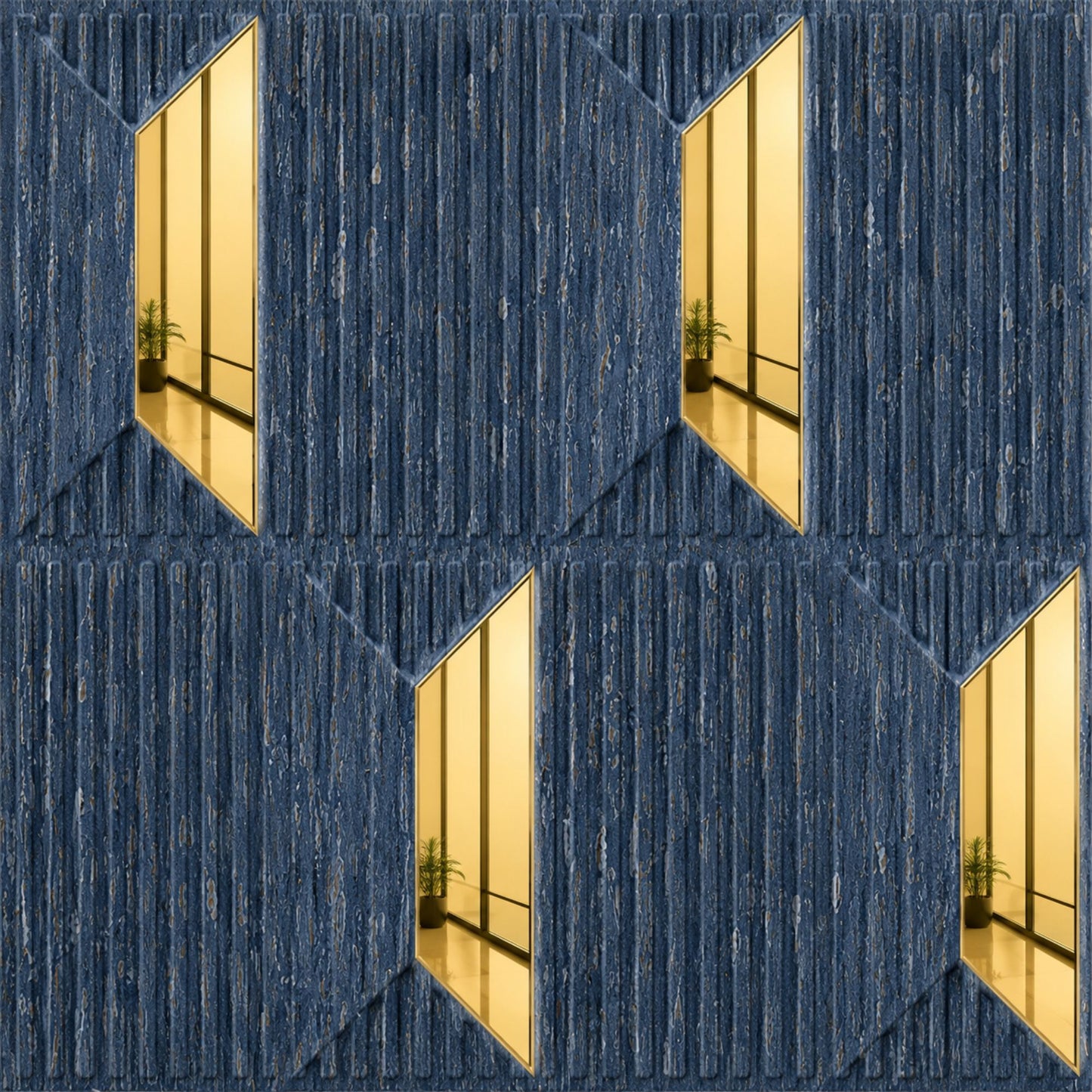 Electric Blue Gold Artisan Design Acrylic 3D Wall Panel
