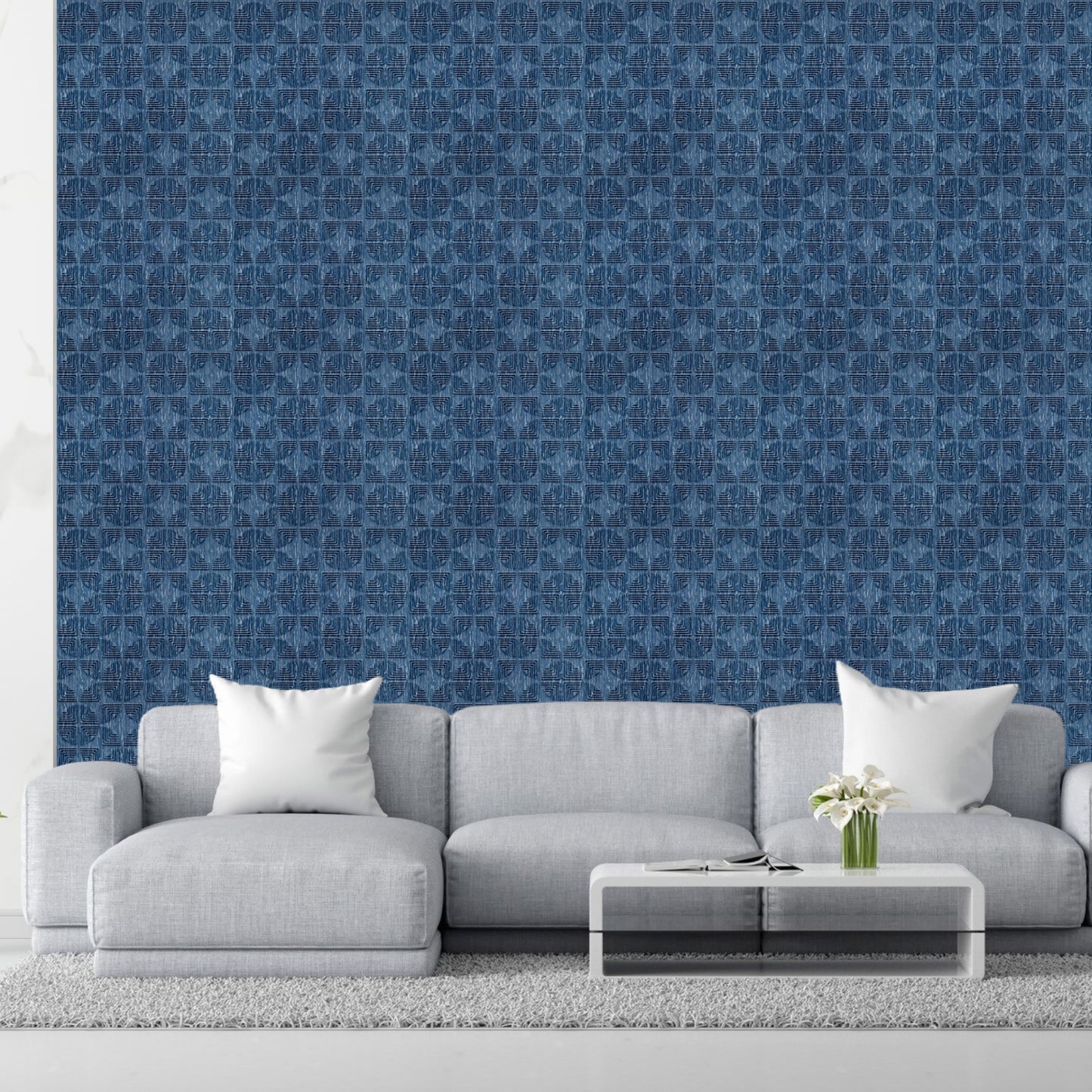 Electric Blue Self Adhesive Panels Quarter Circle Design

