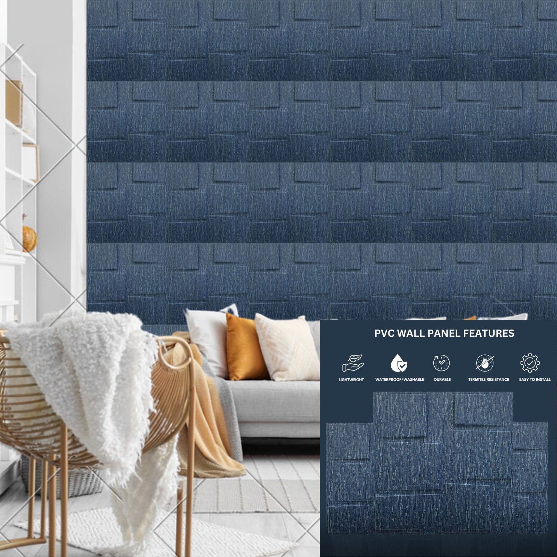 Electric Blue Stream Design 3D Wall Panel-2