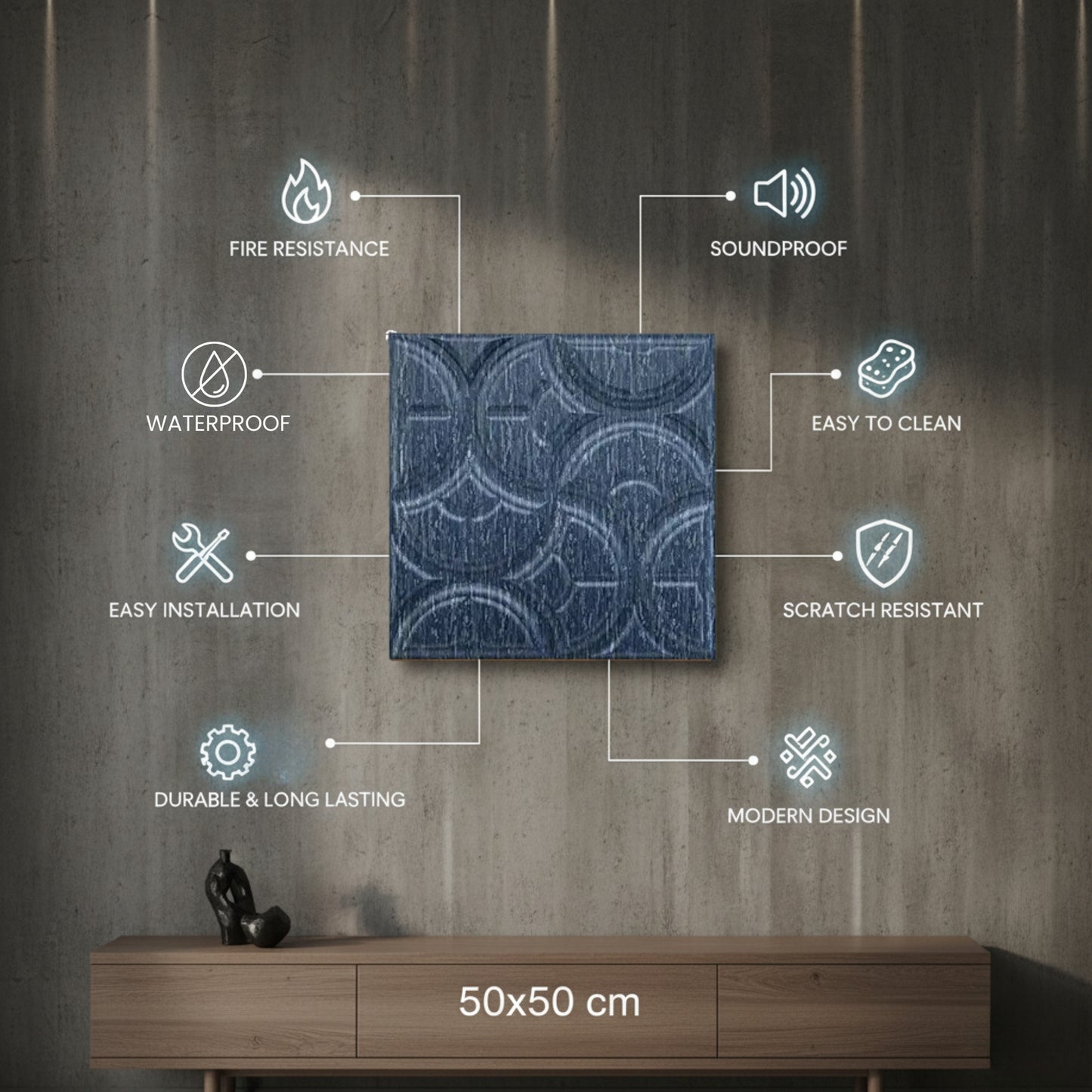 Eletric Blue 3D Wall Panels Luna Design