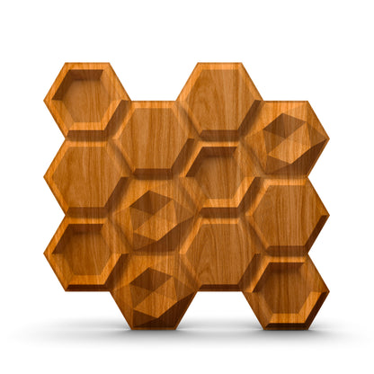 Teak Wood 3D Wall Panels Hexagon Design-5001