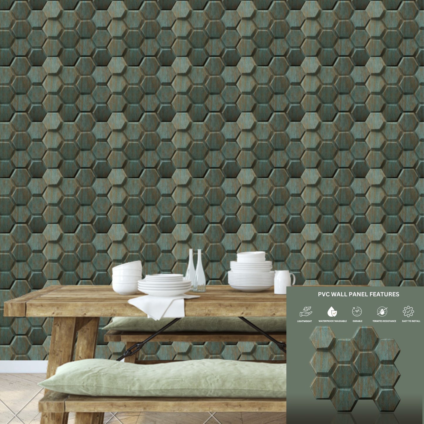 Rustick wood 3D Wall Panels Hexagon Design-td038 view-2