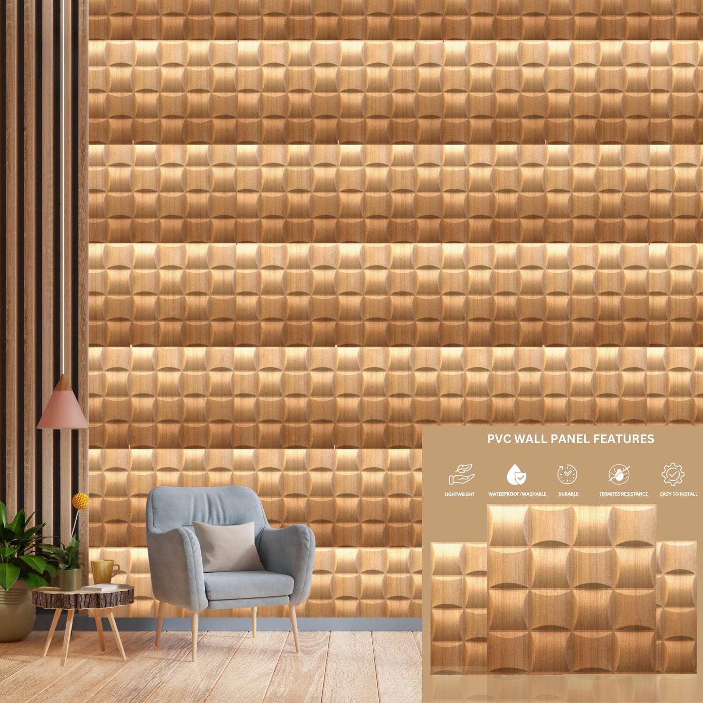 Gold Block Design 3D Wall Panel View-1