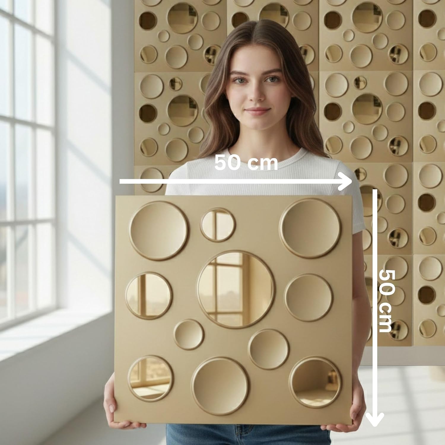Gold 3D Wall Panels Circle Embossed Design
