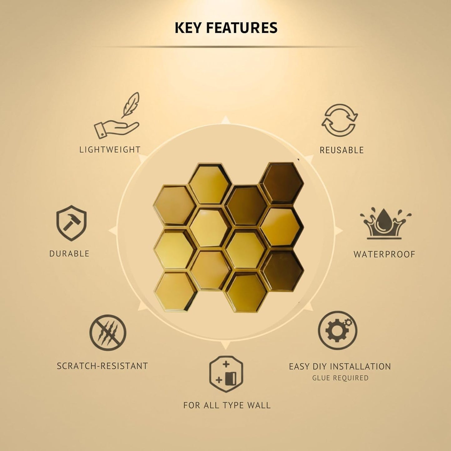 Gold 3D Wall Panels Hexagon Design-TD038-3