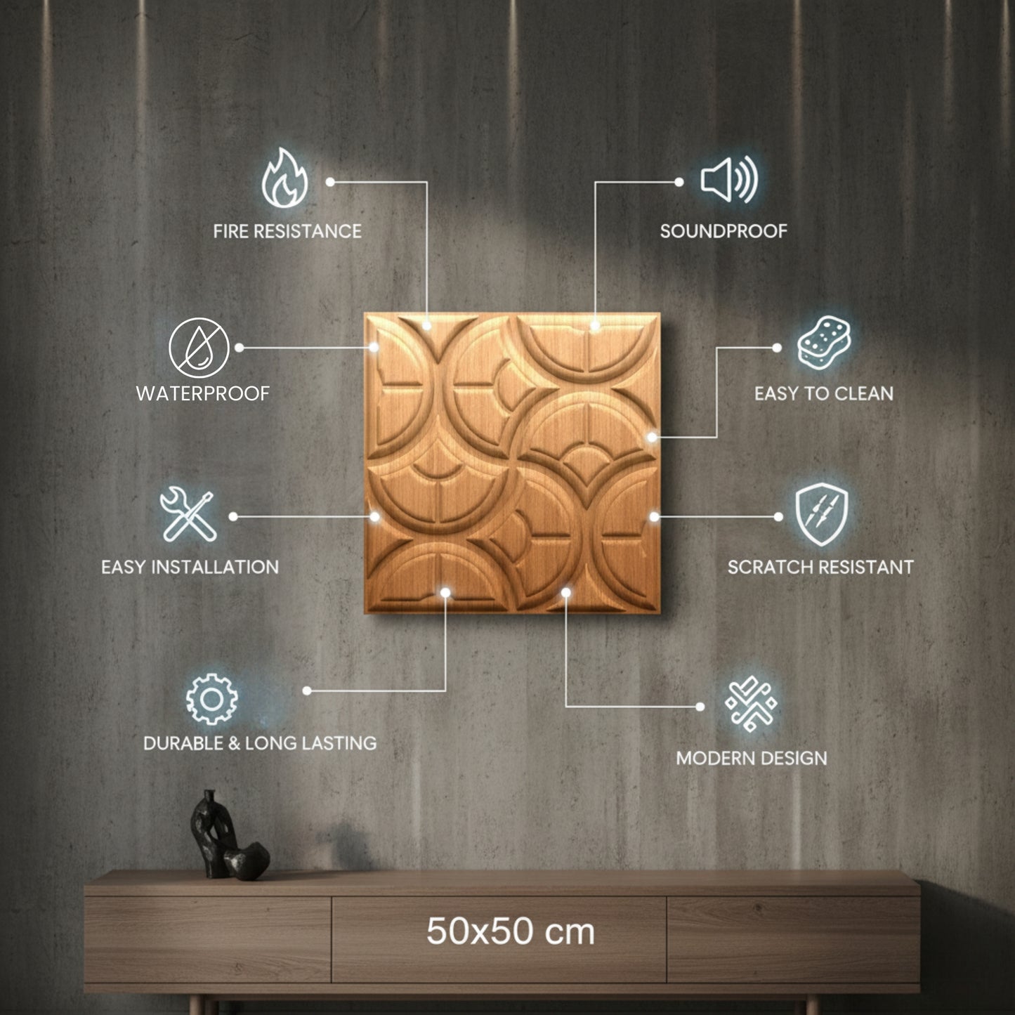 Gold 3D Wall Panels Luna Design