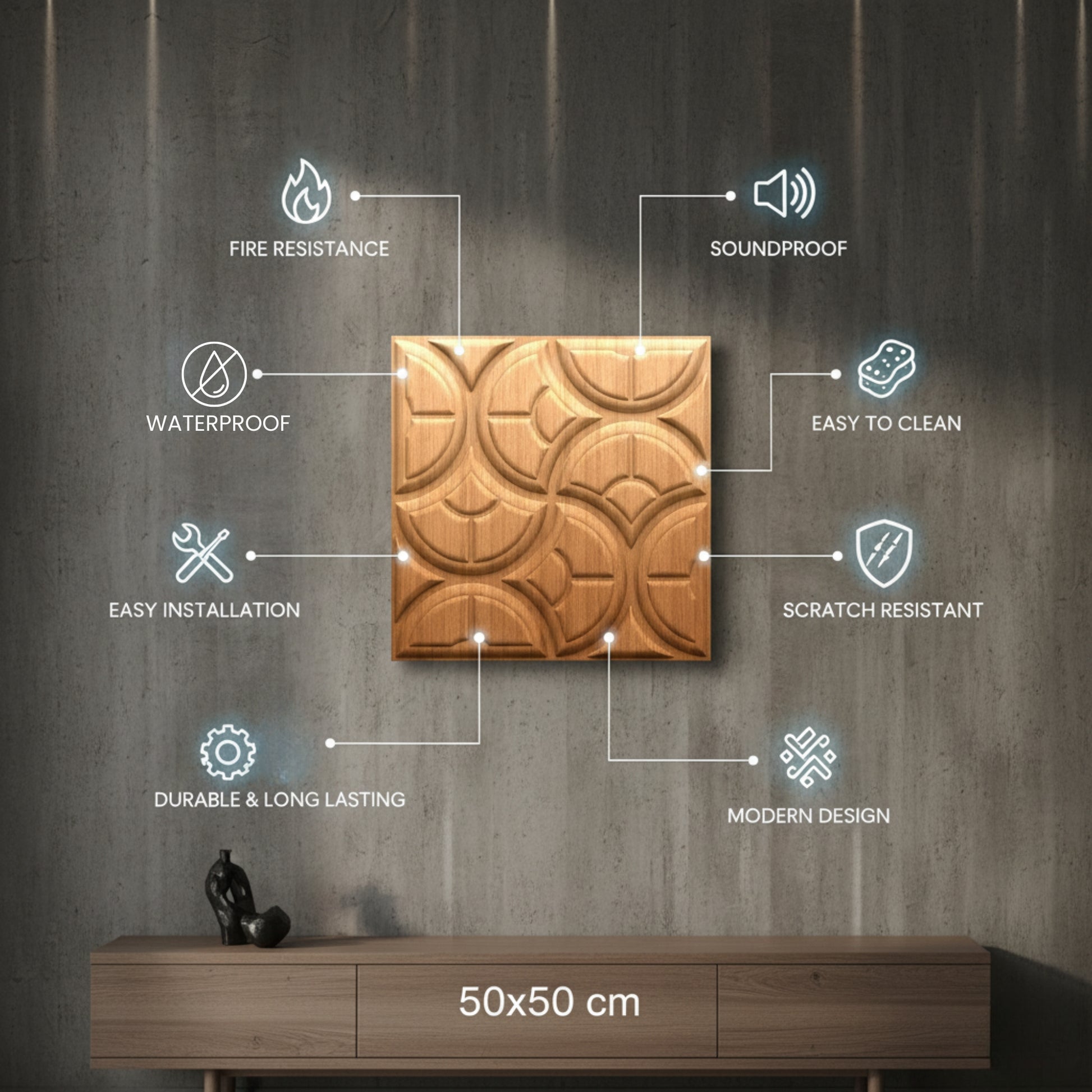 Gold 3D Wall Panels Luna Design