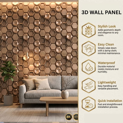 Gold Copper 3D Wall Panels Hexagon Design-3