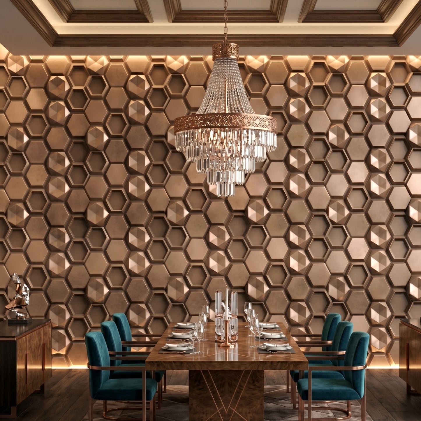 Gold Copper 3D Wall Panels Hexagon Design-4