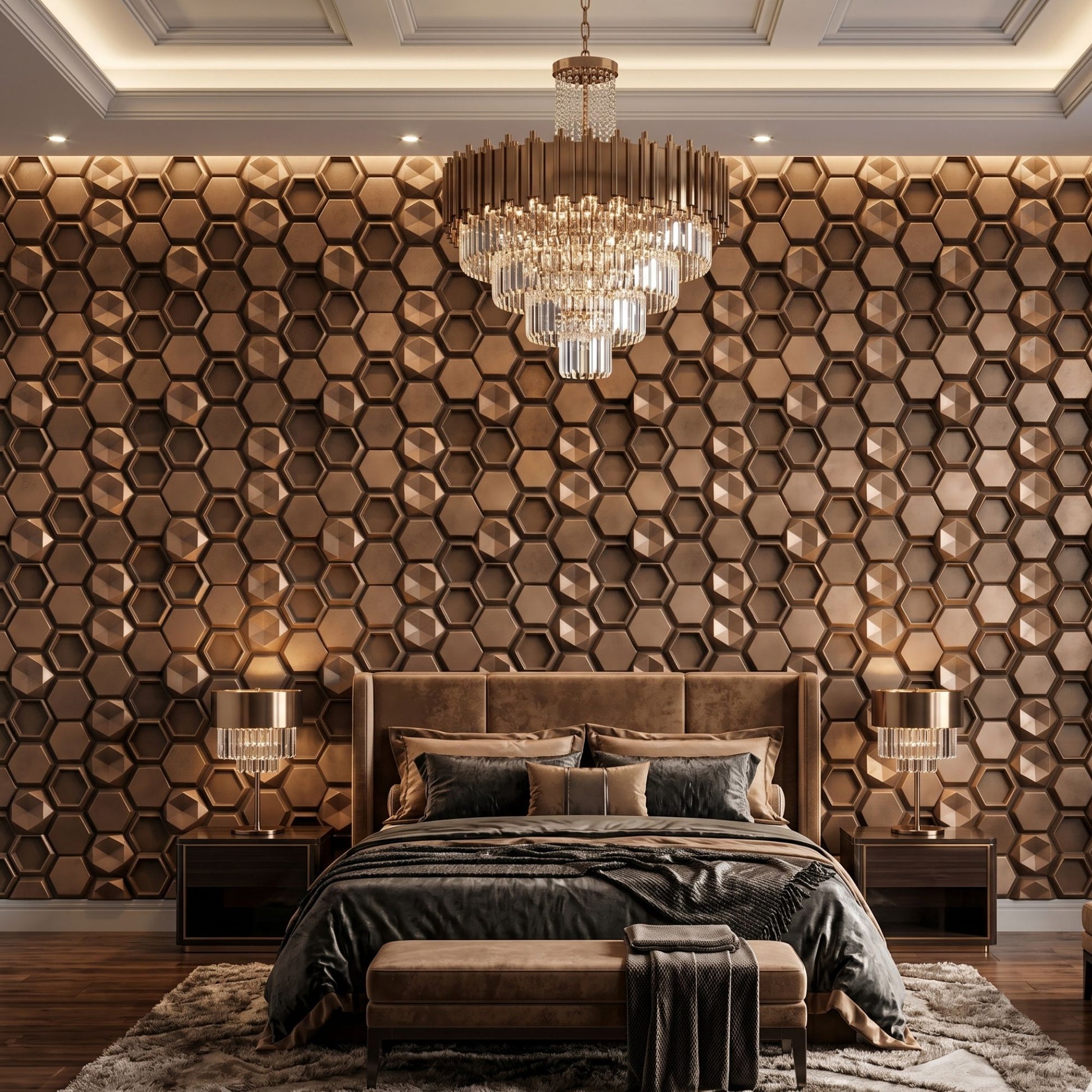 Gold Copper 3D Wall Panels Hexagon Design-5