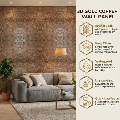 Gold Copper Geometric Design 3D Wall Panel-6