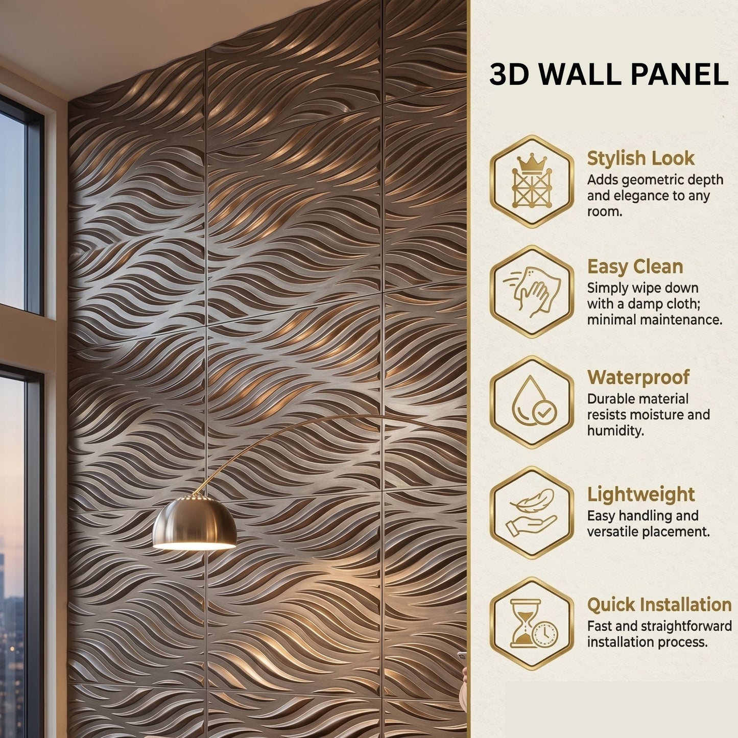 Gold Copper Self Adhesive 3D Panels Geometric 3D Design