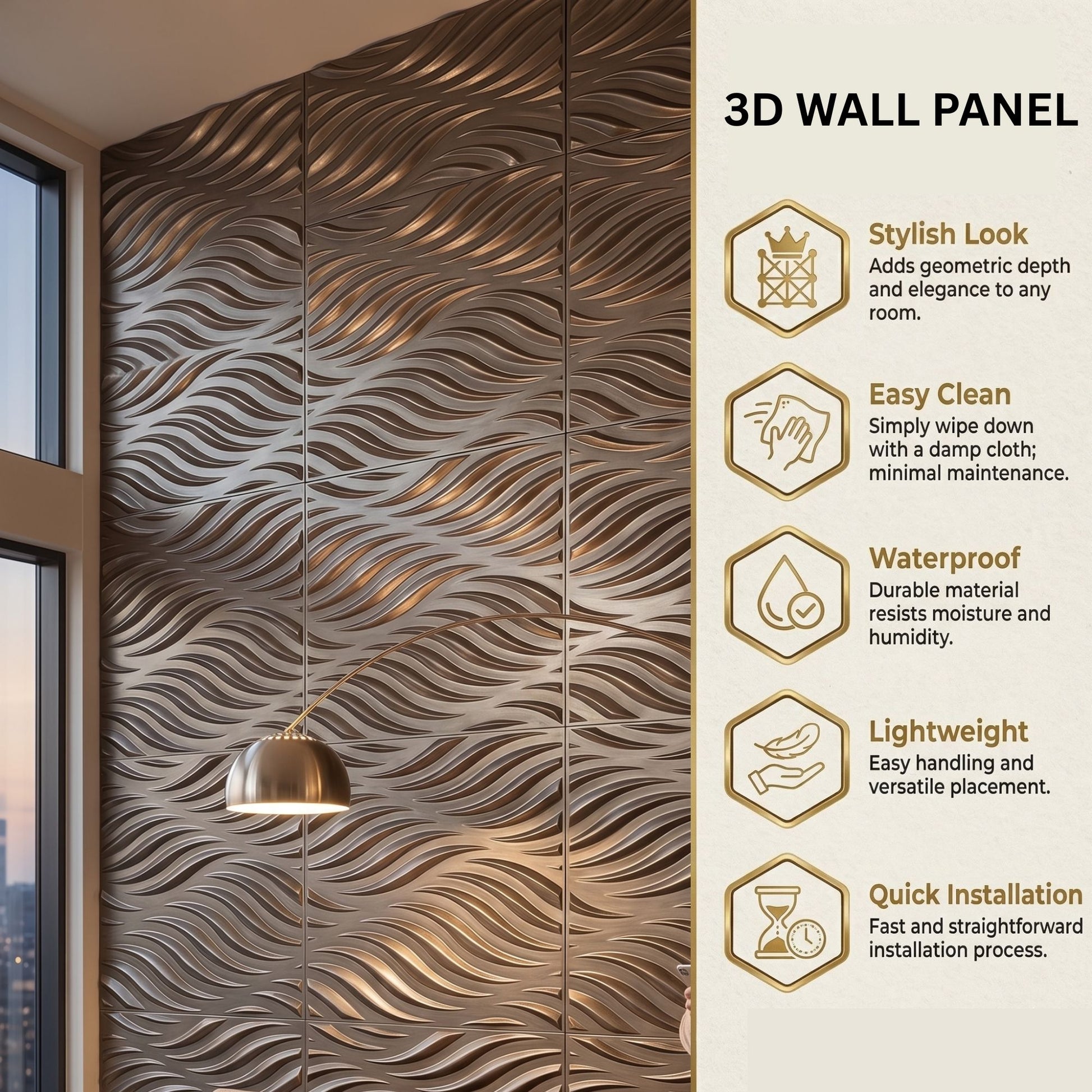 Gold Copper Self Adhesive 3D Panels Geometric 3D Design
