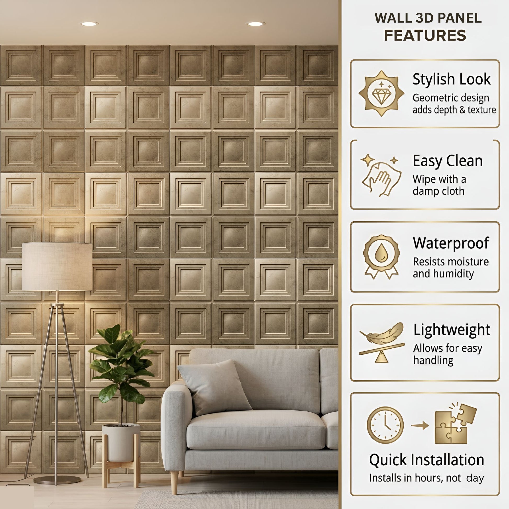 Gold Copper Square Box Design 3D Wall Panel-2