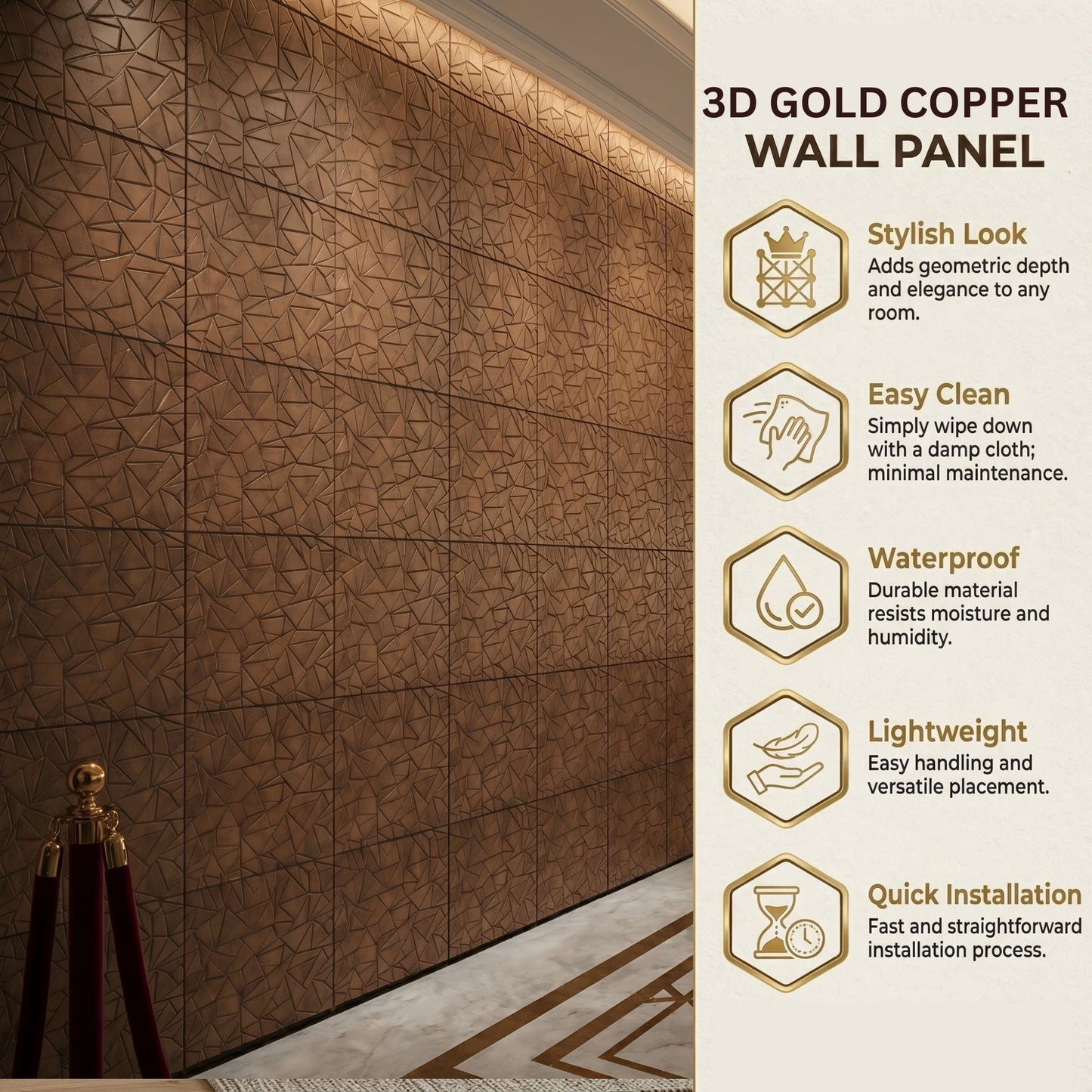 Gold Copper Rust self adhesive pvc panels