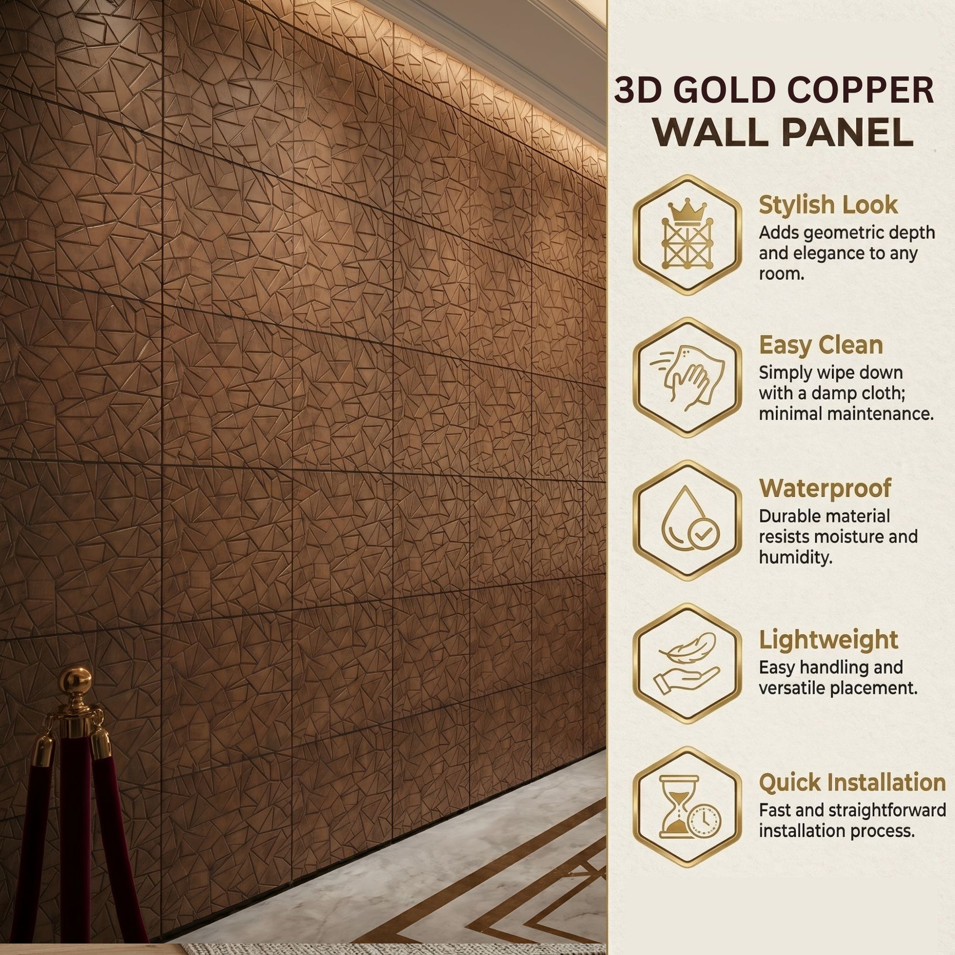 Gold Copper Rust self adhesive pvc panels