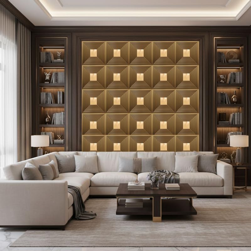 Golden 3D Wall Panels Line Design
