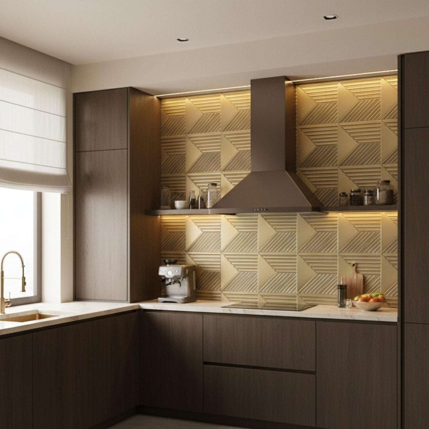 Golden 3D Wall Panels Triple Stripe Design
