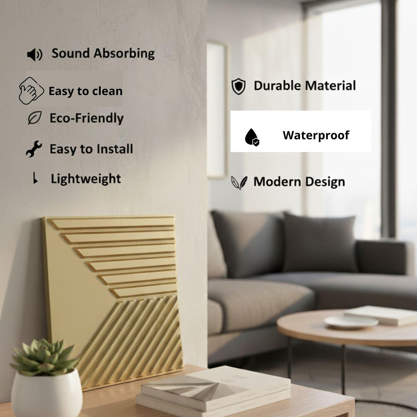 Golden 3D Wall Panels Triple Stripe Design
