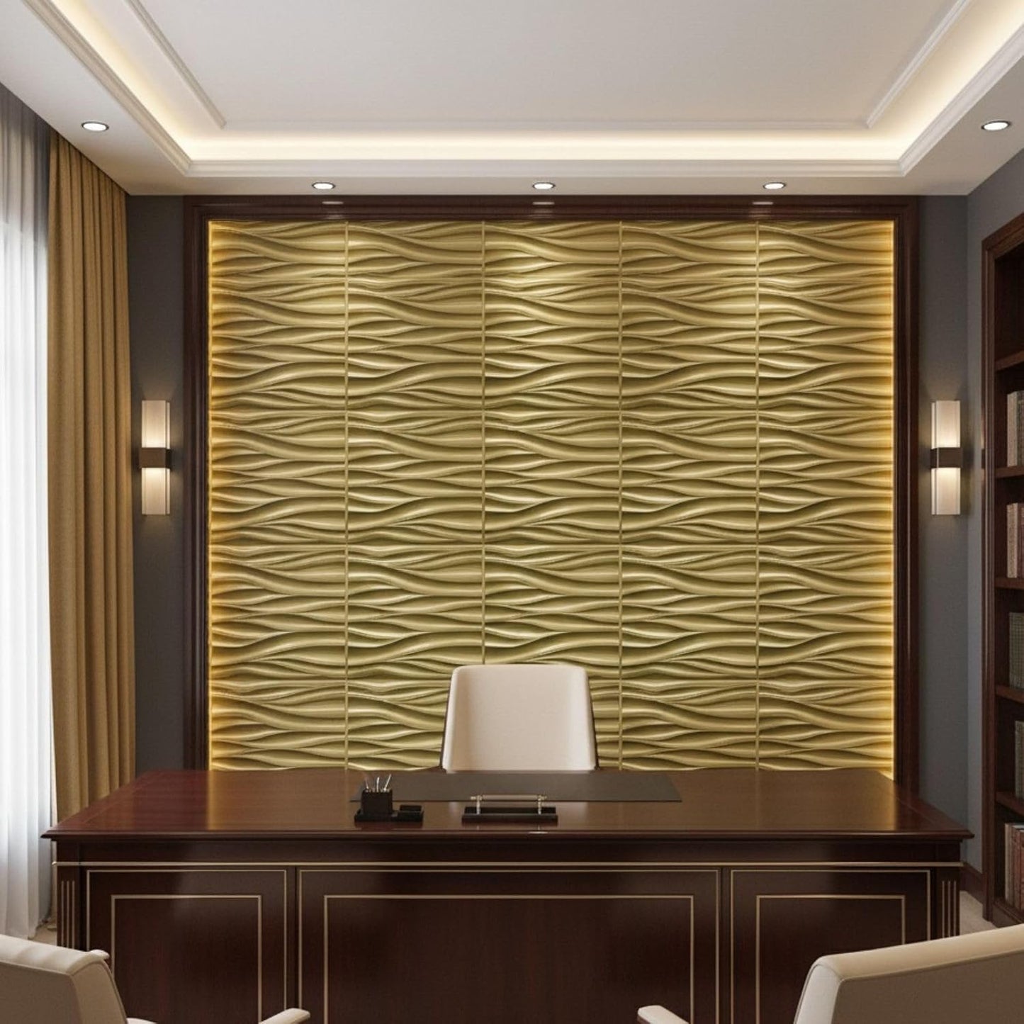 Golden 3D Wall Panels Wave Design
