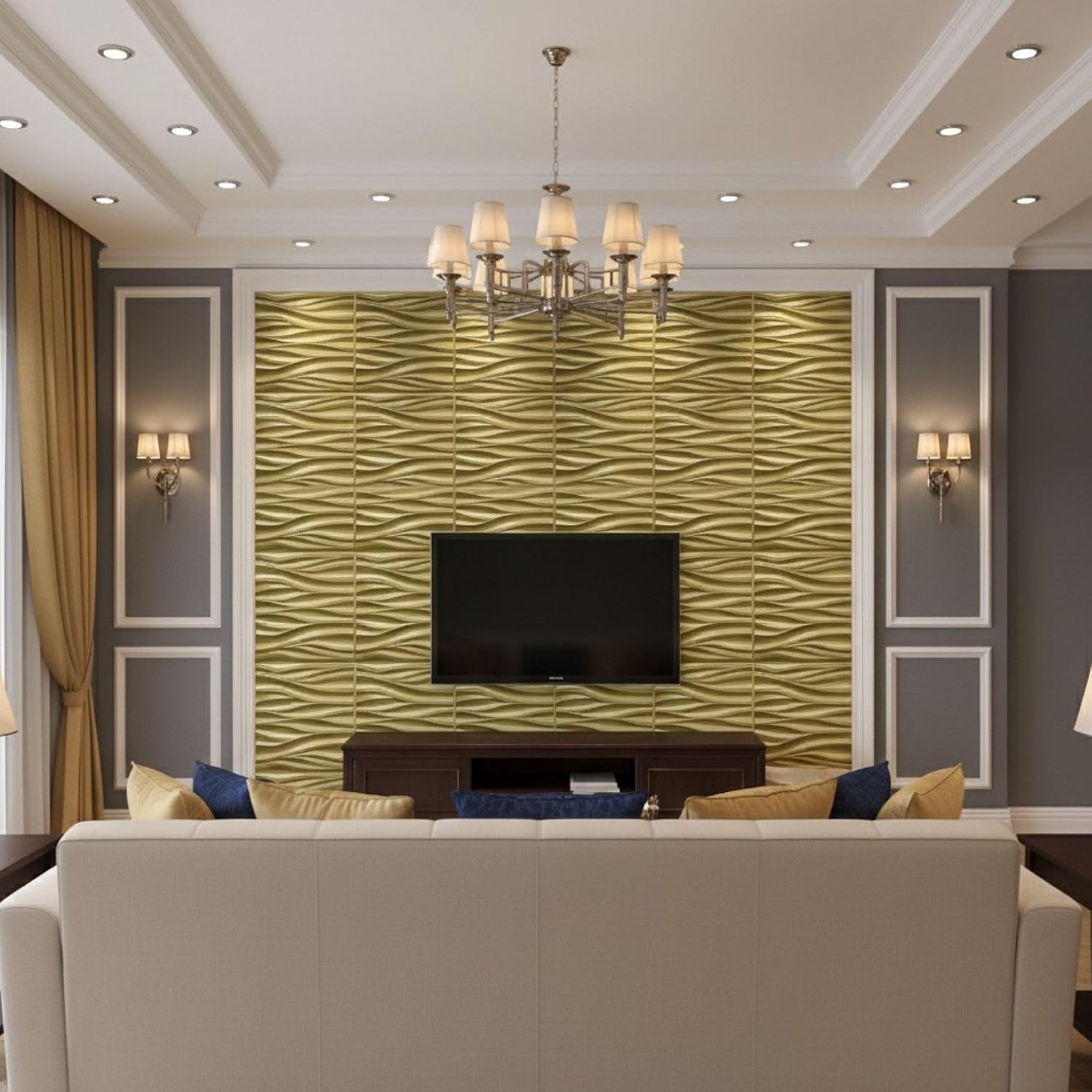 Golden 3D Wall Panels Wave Design
