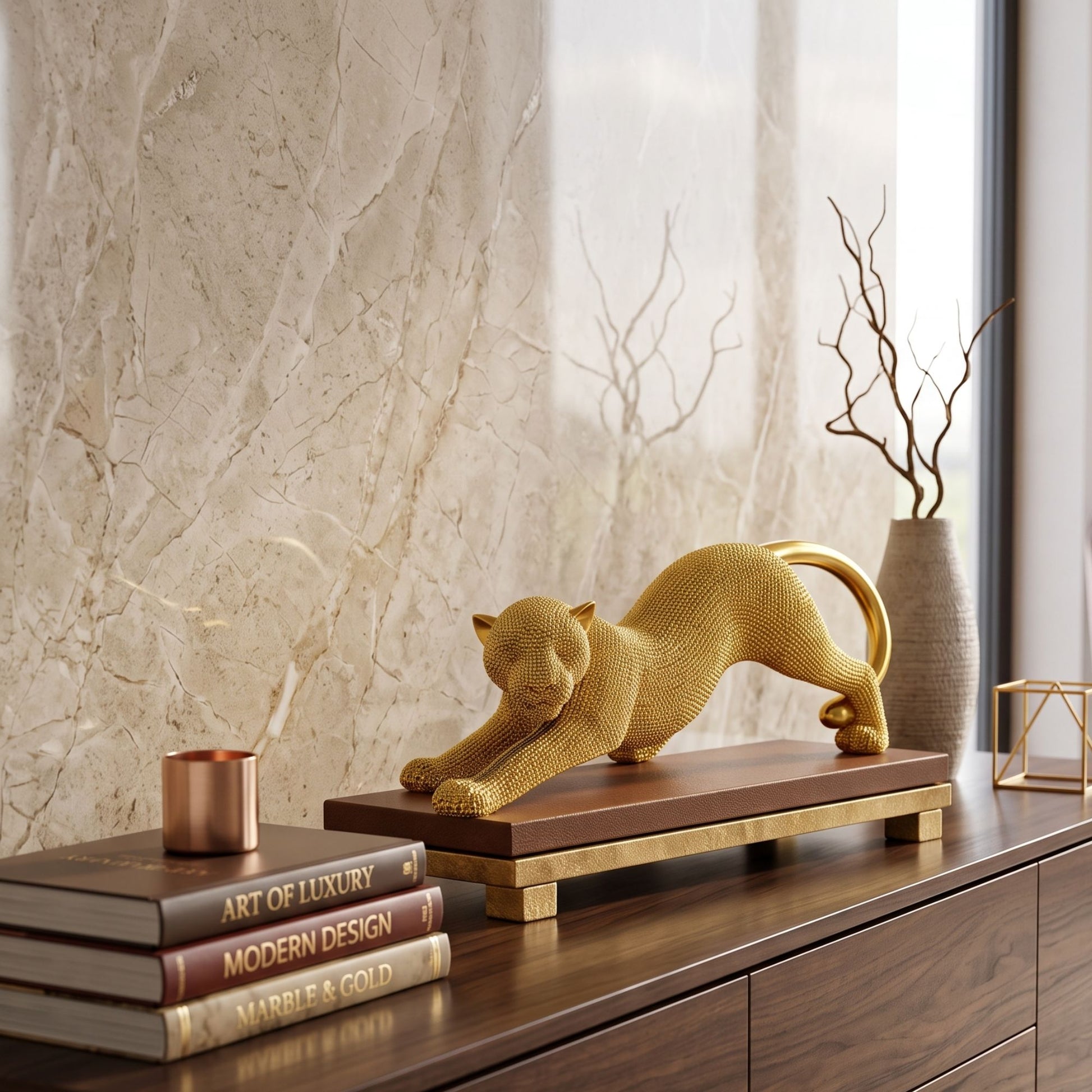 Golden Animal Sculpture Showpiece on Decorative Base for Home Decor-1