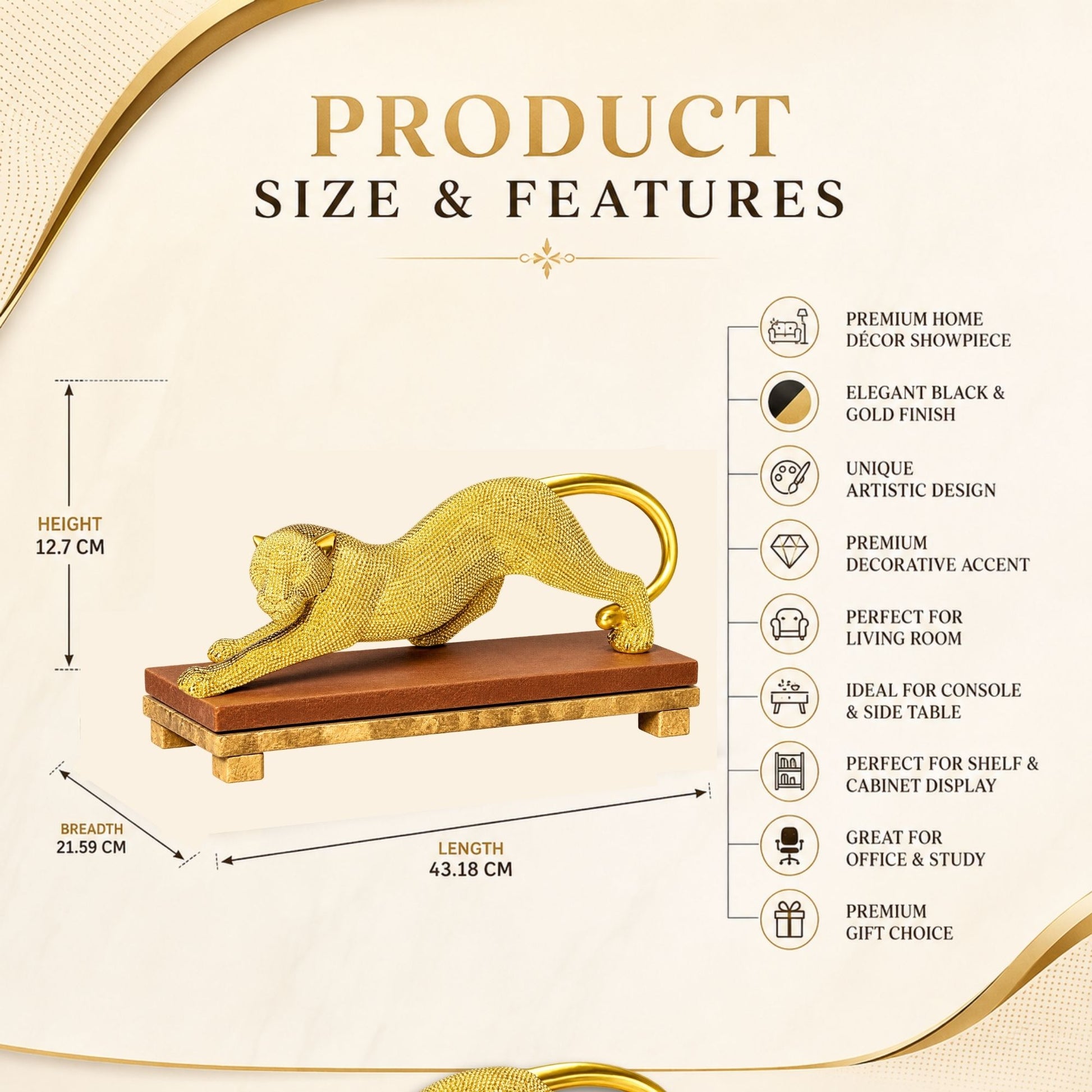 Golden Animal Sculpture Showpiece on Decorative Base for Home Decor