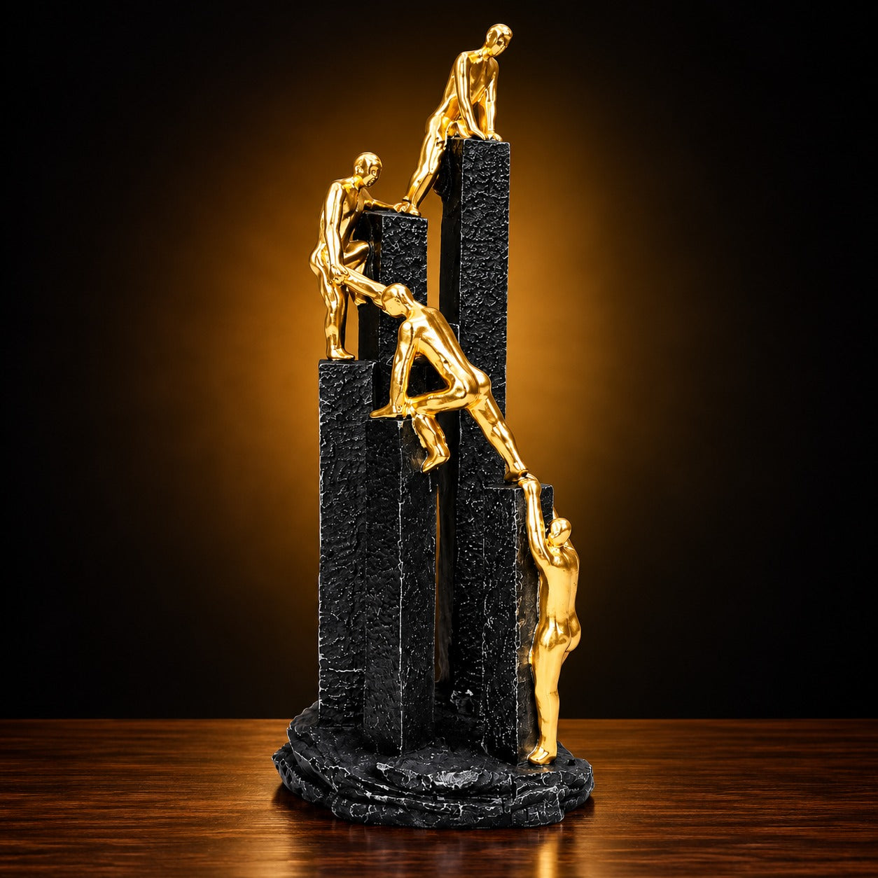 Golden Human Climbing Sculpture Showpiece | Abstract Teamwork & Success Figurine for Home Decor