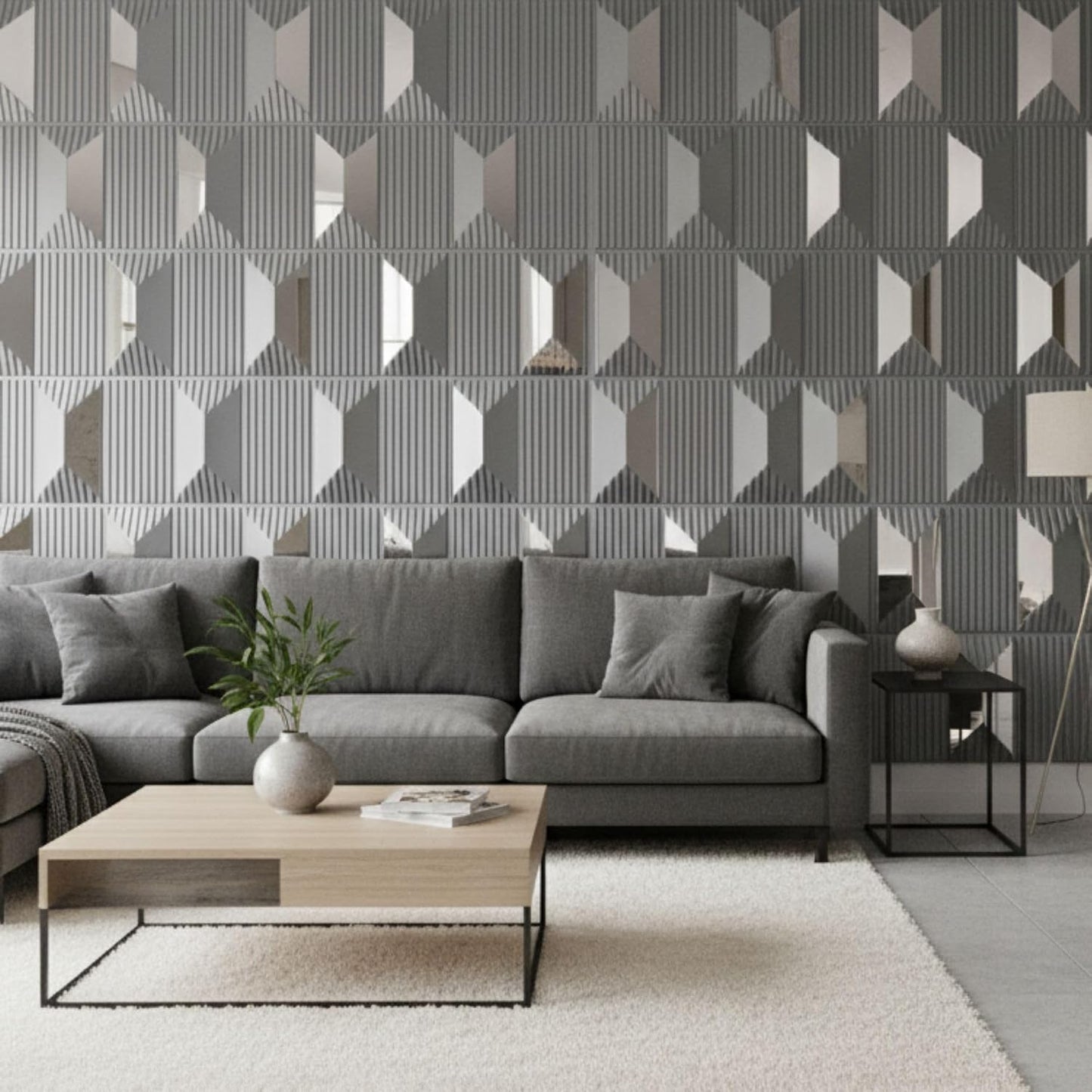 Gray 3D Wall Panels Abstract Design
