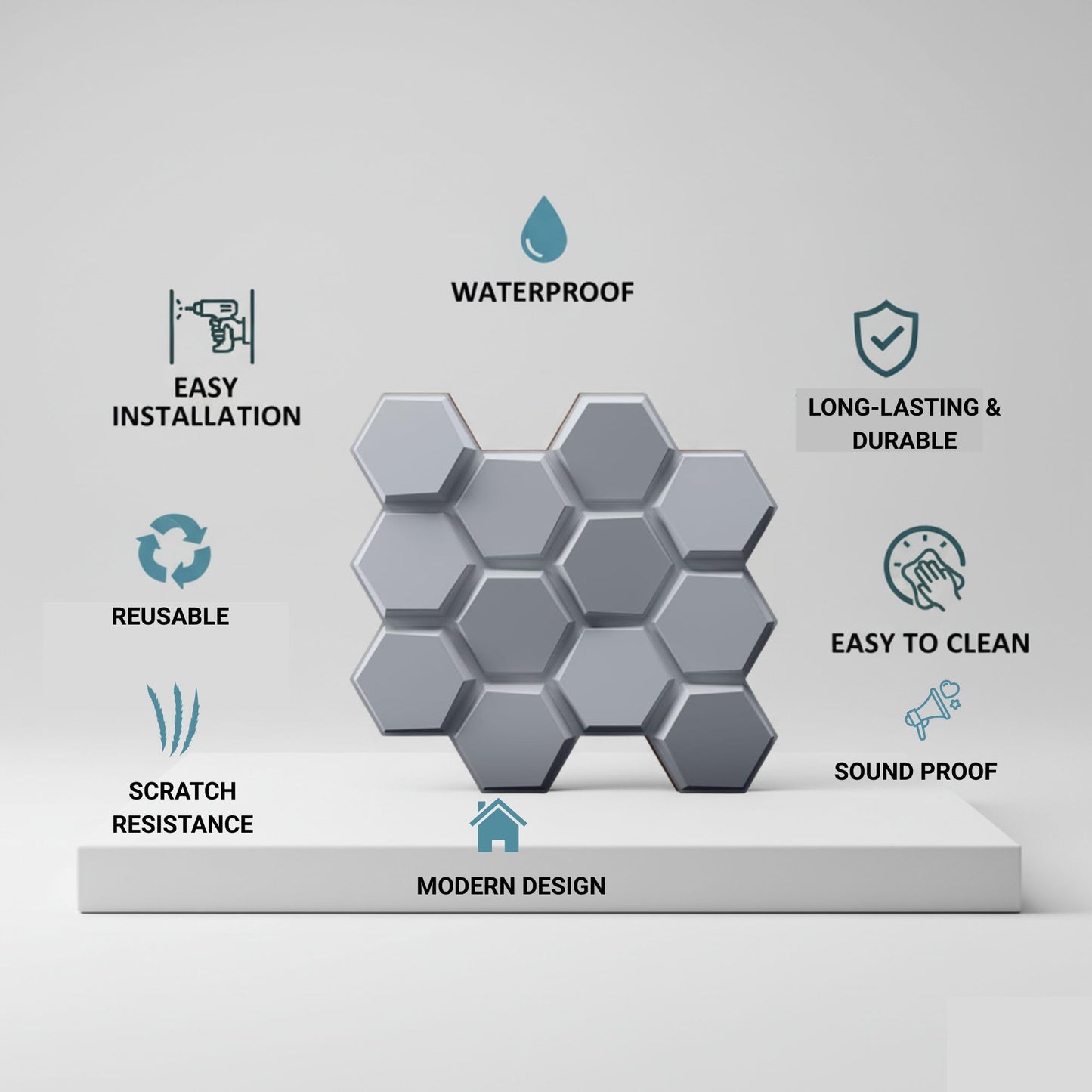 Gray 3D Wall Panels Hexagon Design-td038