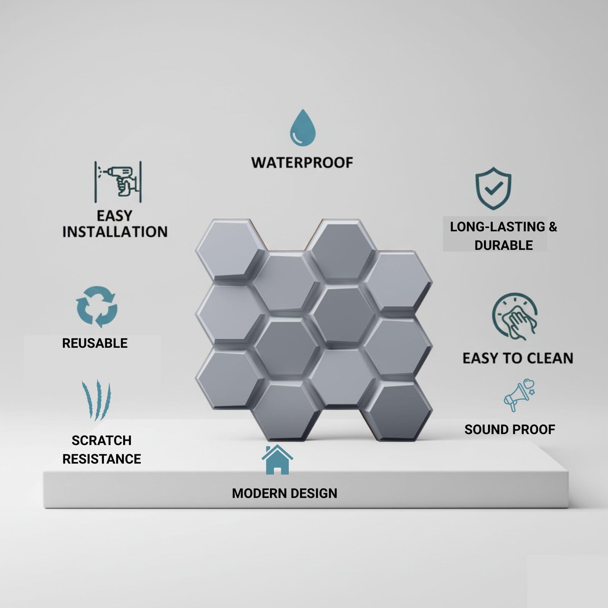 Gray 3D Wall Panels Hexagon Design-td038