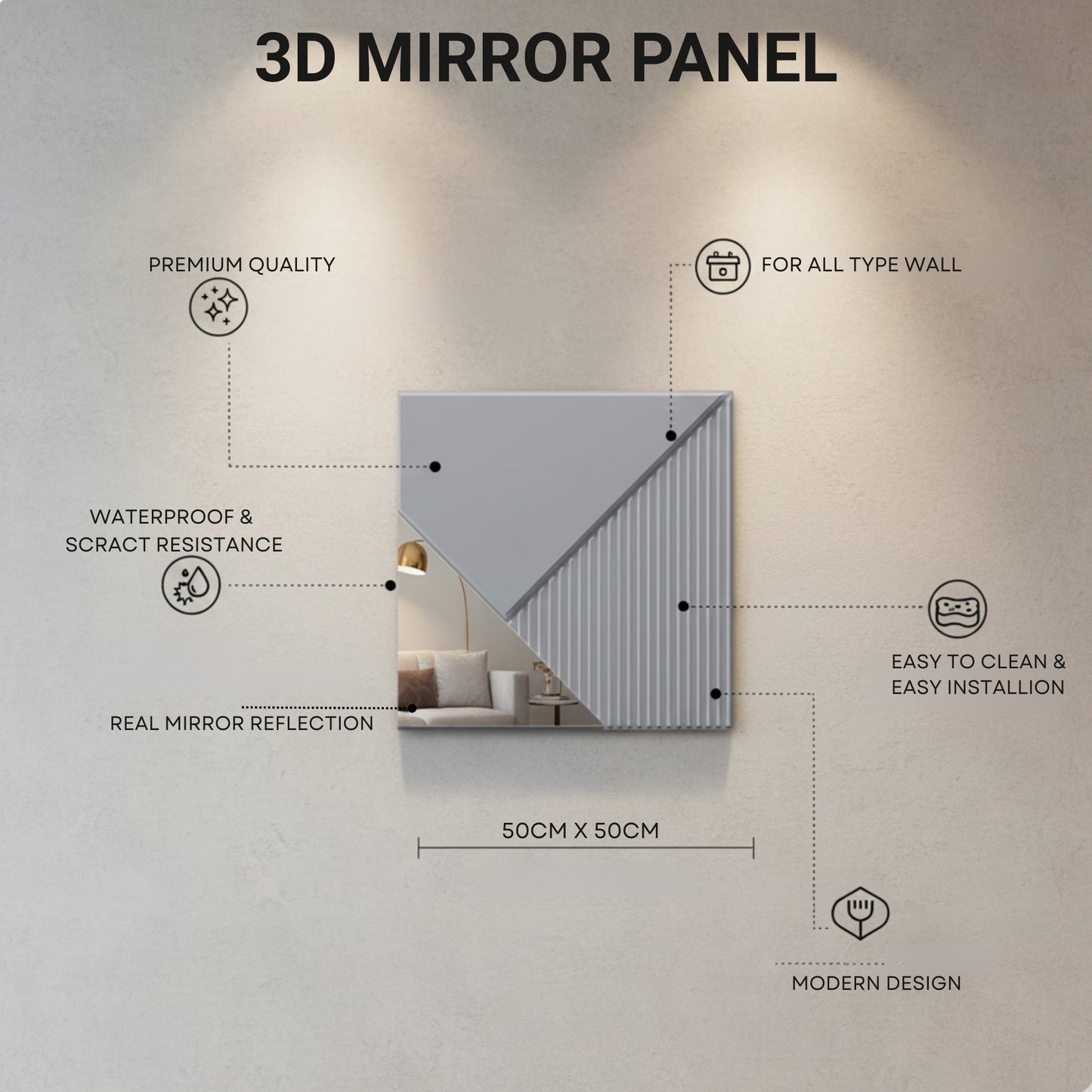 3D Wall Panels for Home Decor PVC Plaina Design 50X50 cm