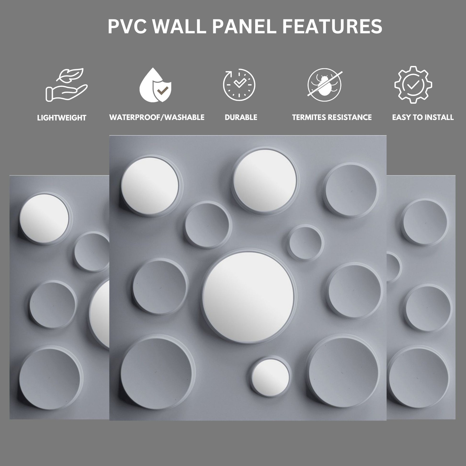 Gray Acrylic Moon Design 3D Wall Panel-2