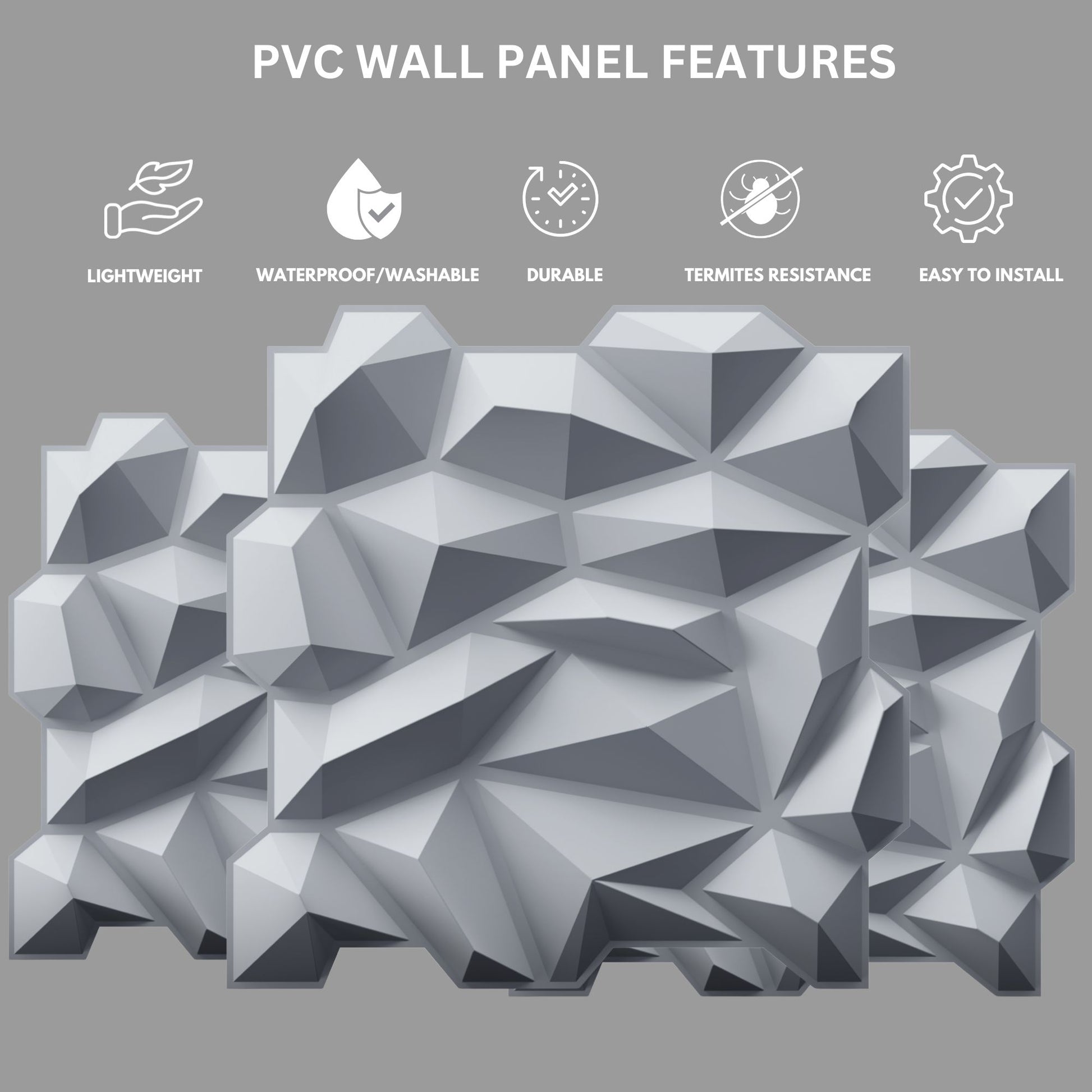 Gray Diamond Design 3D Wall Panel View-3