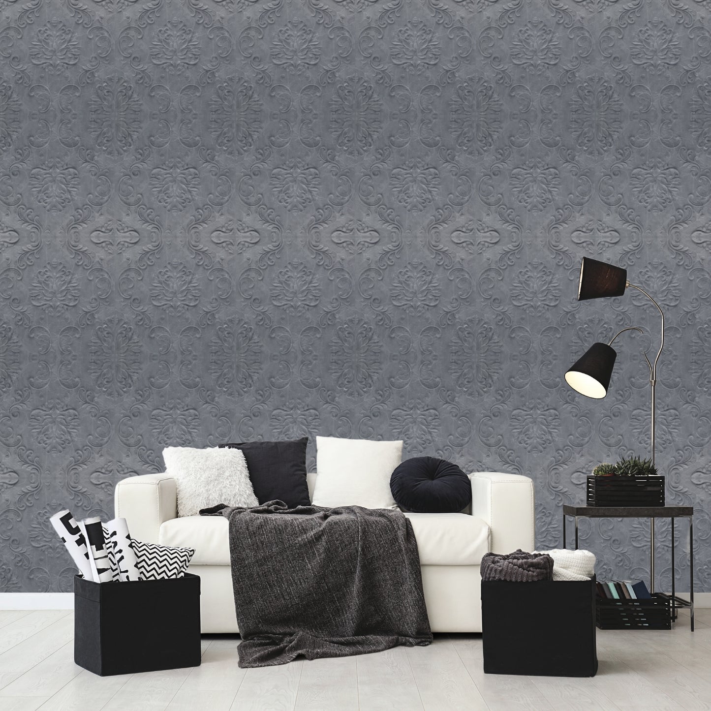Gray Marble Self Adhesive Panels Damask Design
