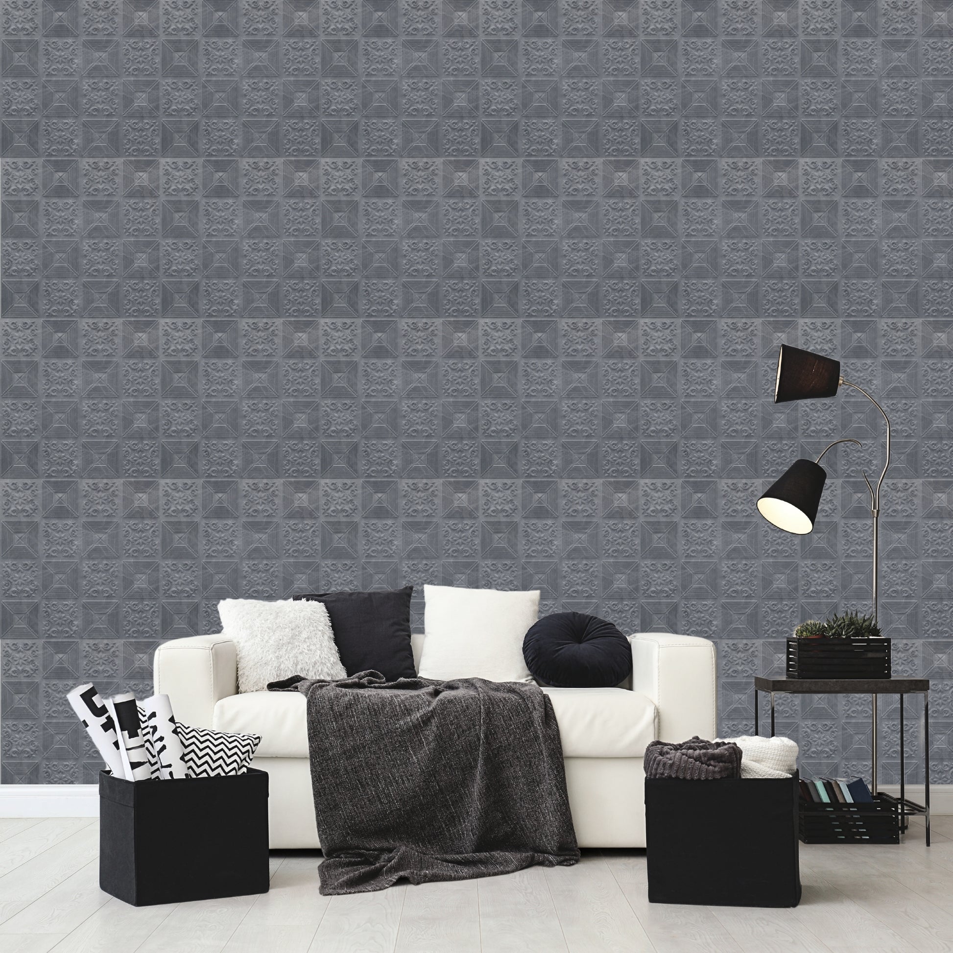 Gray Marble Self Adhesive Wall Panels Flower Design