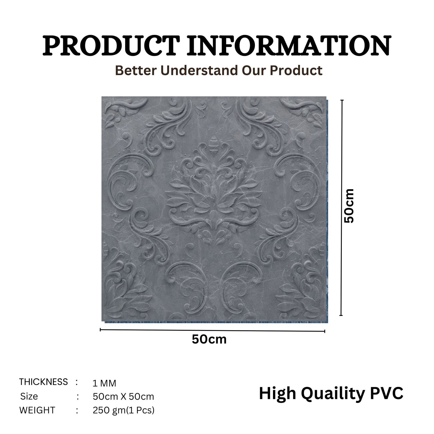 Gray Marble Self Adhesive Panels Damask Design
