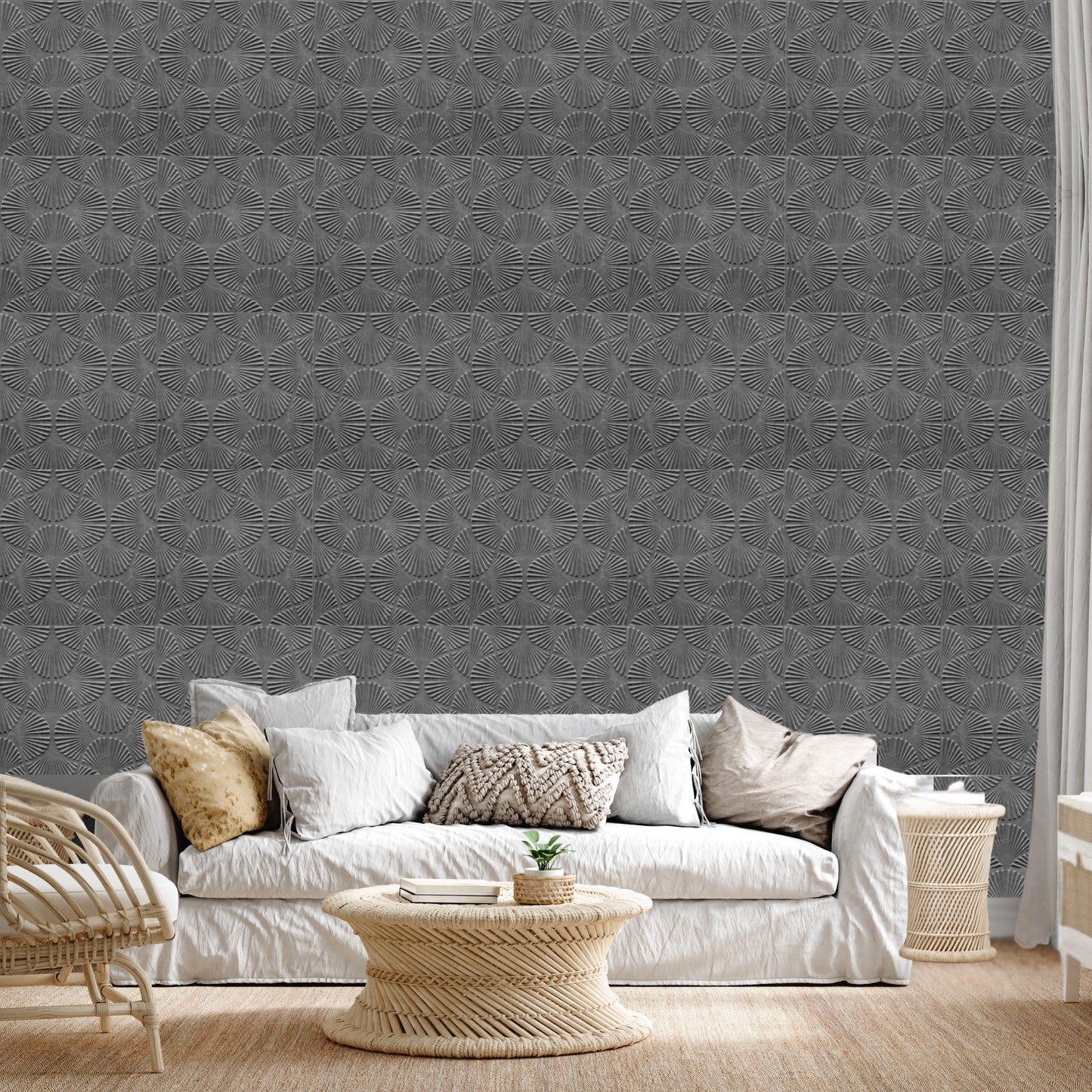 Gray Marble Self Adhesive Panels Hand Fan Design