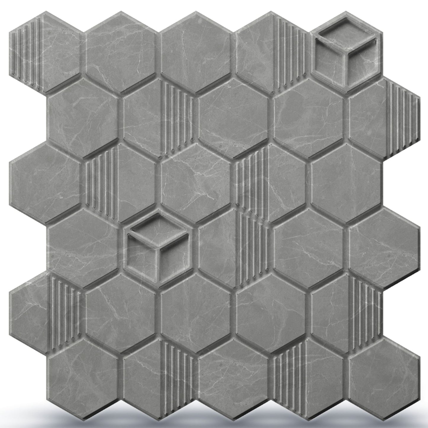 Gray Marble Self Adhesive Panels Hexagon Design

