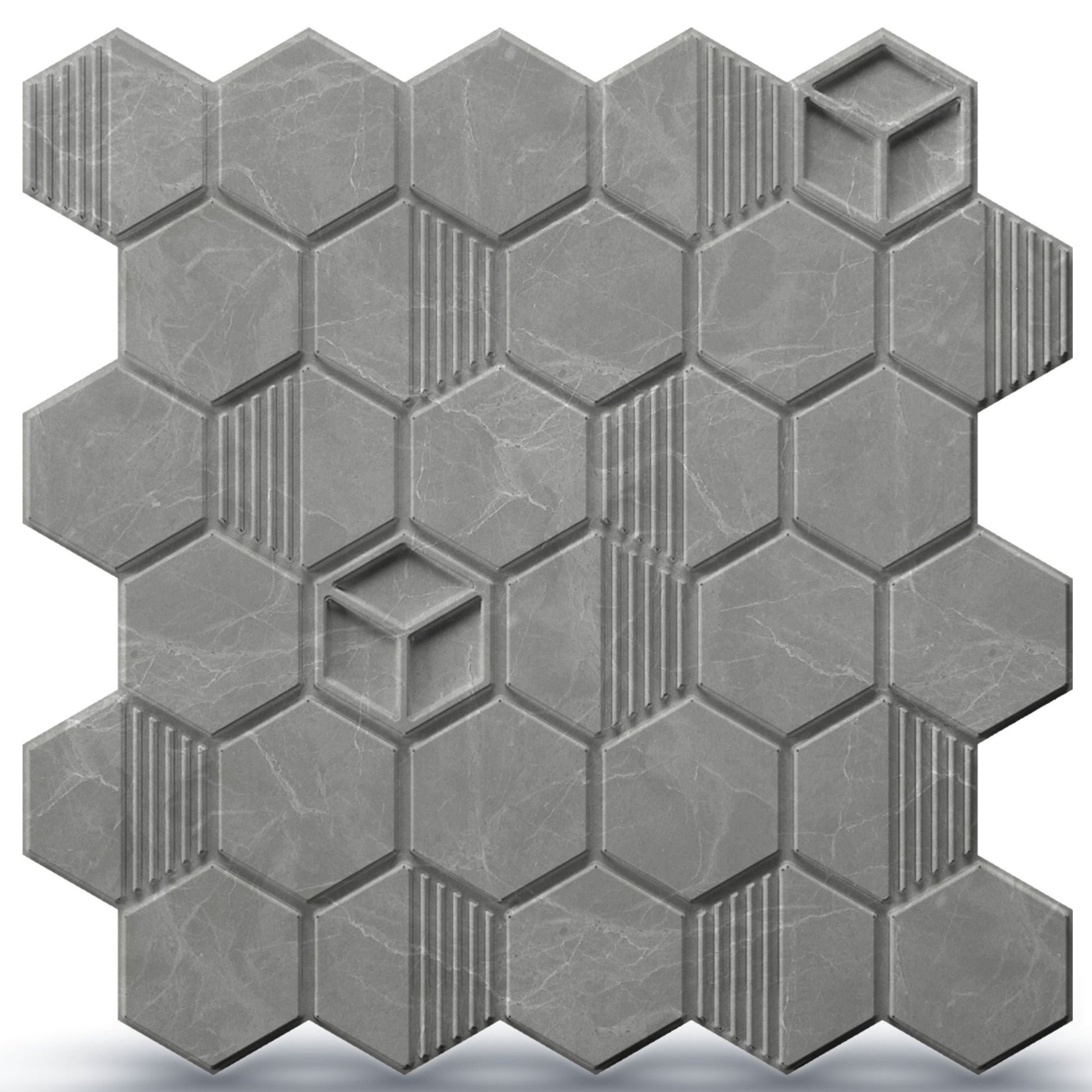 Gray Marble Self Adhesive Panels Hexagon Design
