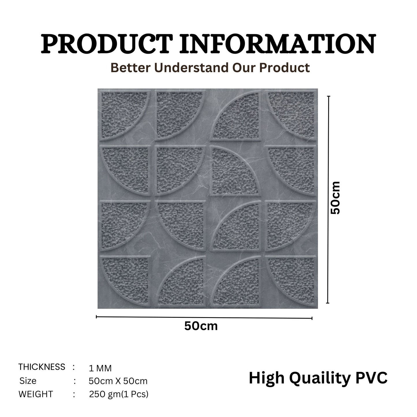 3D Self Adhesive Wall Panel Quarter Circle Design- 50x50cm