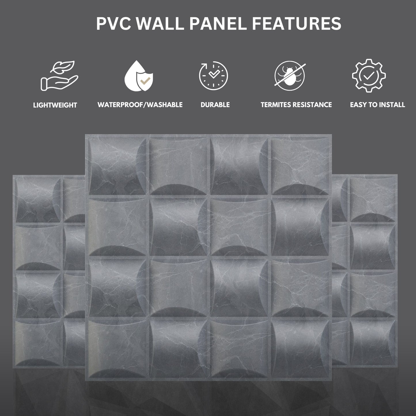 Gray Marble Block Design 3D Wall Panel View-2