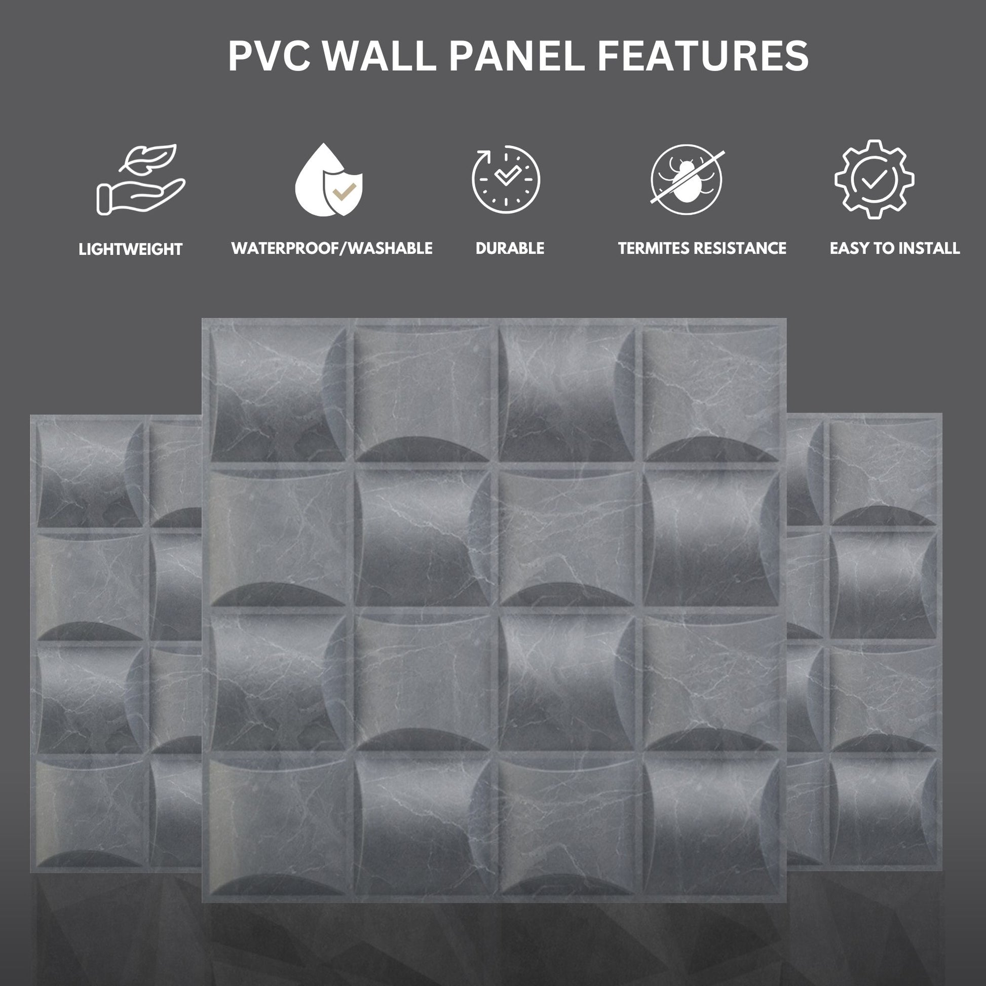Gray Marble Block Design 3D Wall Panel View-2